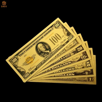 

7Pcs/Lot 1928 US Gold Banknote Set 1.2.5.10.20.50.100 Dollar Bill Copy Original Money Paper Money Collection