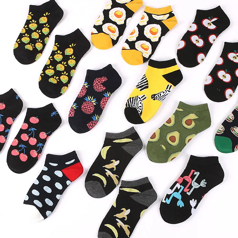 

Hot Sale Women Funny Full Fruits Socks Cotton Cozy Time Cartoon Boat Socks Ankle Casual Happy Femmes Sports Sweet Girl Sliper Sx