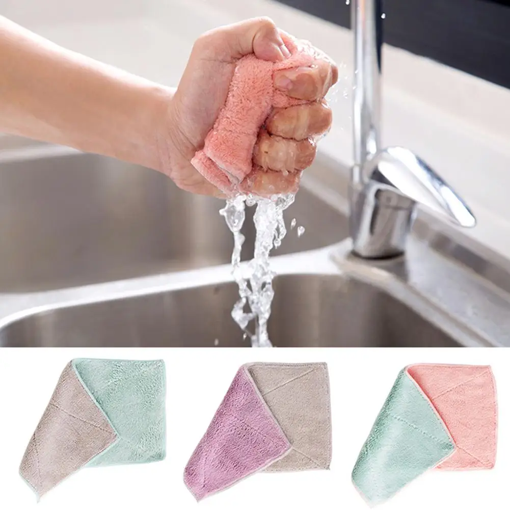 

Kitchen Bathroom Dual-Color Absorbent Washing Cleaning Hand Towel Dish Cloth Rag Sponges & Scouring Pads