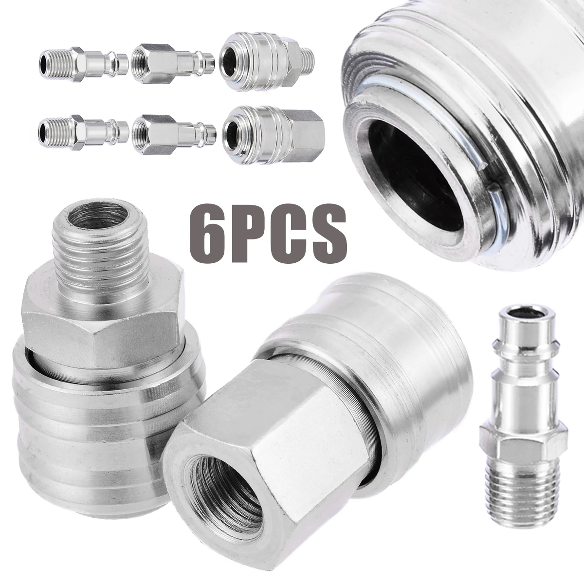 Female Quick Connector Fittings Male 6 Pcs 1//4 BSP Air Line Hose Coupler