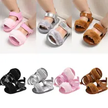 Высокое качество летние для маленьких девочек мягкие сандалии обувь мех кожи новорожденных повседневная обувь для новорожденного Лидер продаж