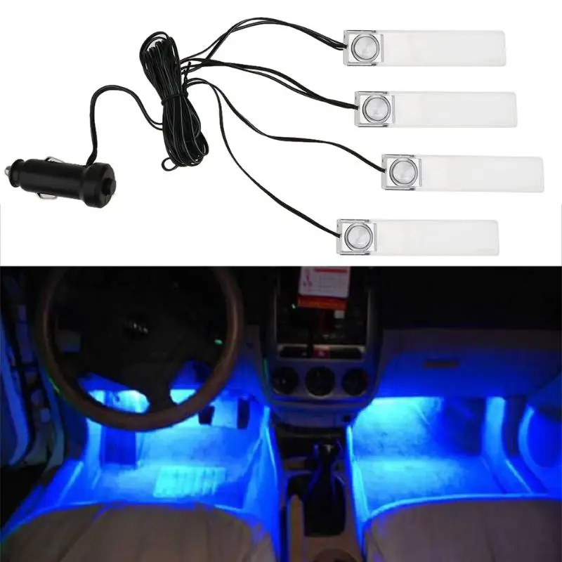 

VODOOL 4Pcs Blue Car Floor Atmosphere Decorative Light Auto Decoration Interior Lights LED Lamp Magic Styling Stage Effect Bulb