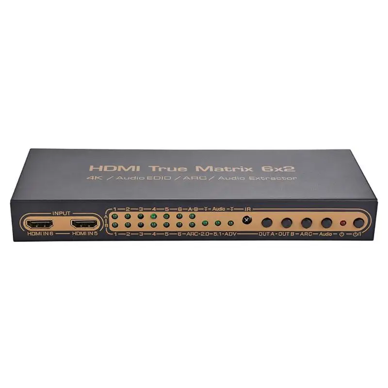 

ALLOYSEED HDMI Digital Cables 6x2 3D HDTV HD True Matrix HDMI Switch Splitter Audio Extractor Converter support PIP ARC 4K 2K 3D