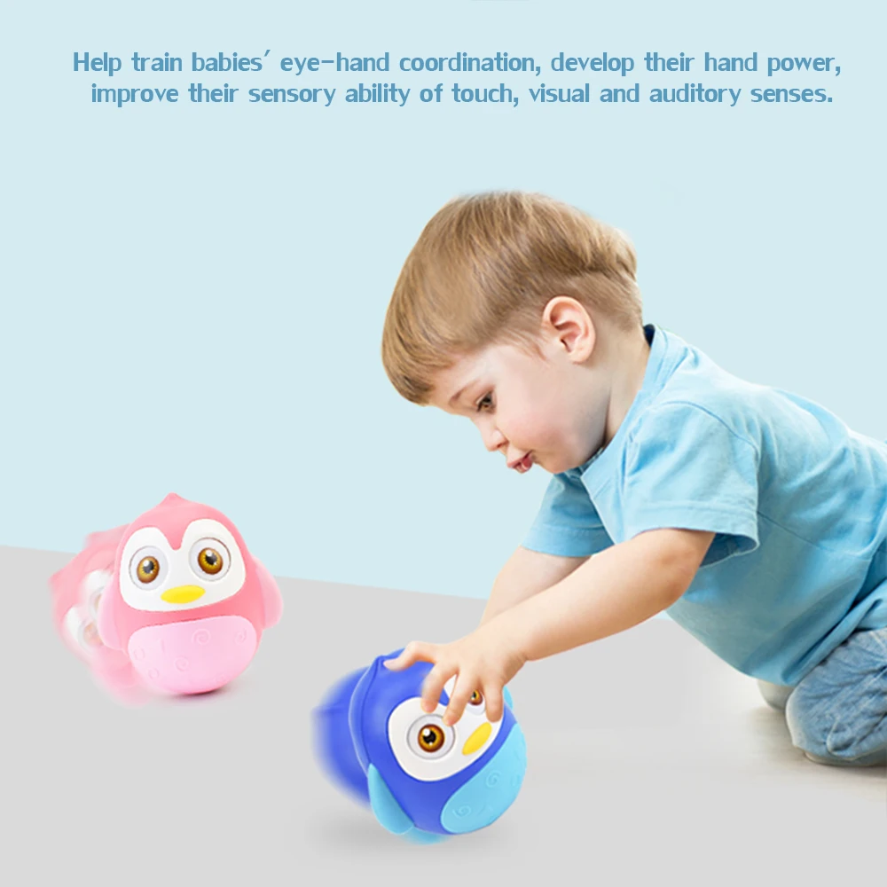 Малыш пингвин игрушка-неваляшка ПРОКАТКИ ГЛАЗА Галтовочное кольцо колокольчик игрушка со звуком игрушка для раннего развития для обучения глаз-координация рук