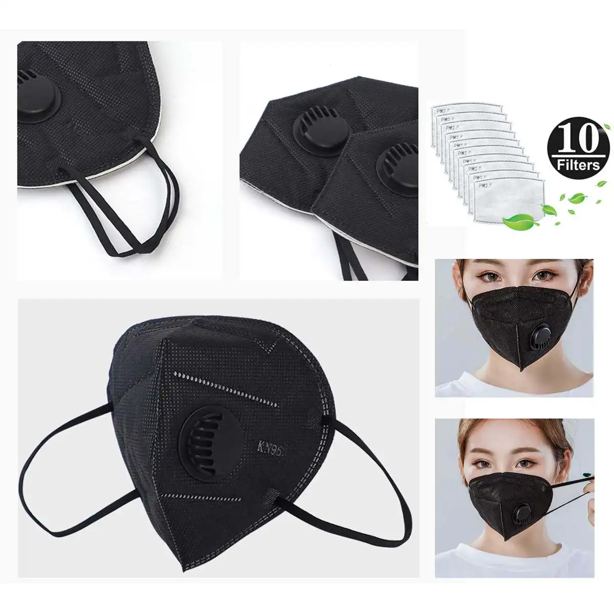 Взрослая маска PM2.5 против пыли респираторная 3D обрезанная дышащая маска с клапаном w/Free 10 шт. сменная маска с активированным углем фильтр