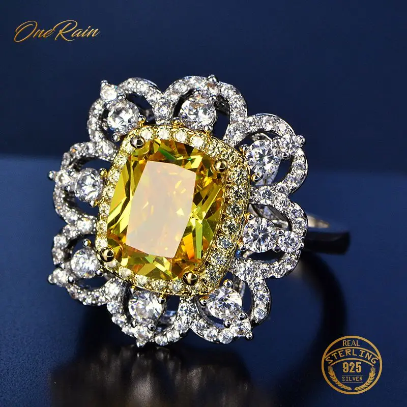

OneRain Vintage 100% 925 Sterling Silver Pink Sapphire Amethyst Citrine Wedding Engagement For Women Ring Jewelry Wholesale