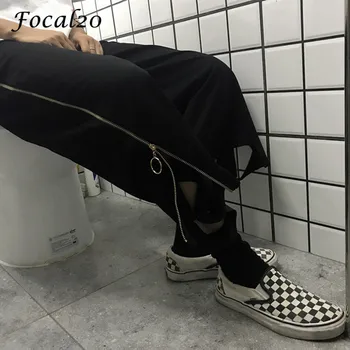 

Focal20 Harajuku Side Zipper Hole Female Wide Leg Pants Trousers High Elastic Waist Loose Summer Spring Women Ankle Length Pants