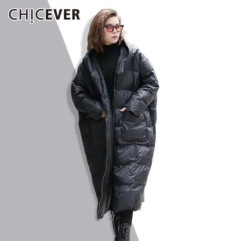 Женская парка с капюшоном CHICEVER Зимняя Толстая Свободная куртка длинным рукавом