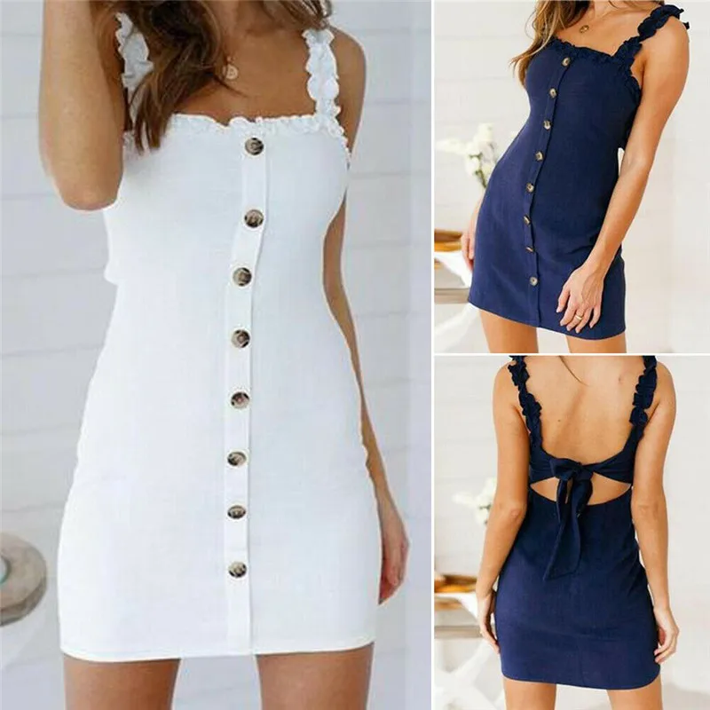 

Lady elegant fashion Boho backless shoulder-straps dress women casual dress beach summer dress
