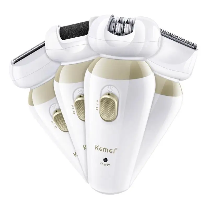 

KM-1532 4 in 1 Women Pro Epilator Rechargeable Electric Exfoliator Pedicure Machine Callus Remover Epilator Shaver