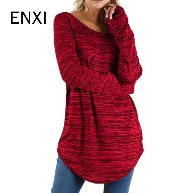 ENXI, 6 цветов, осенняя полосатая футболка с длинными рукавами и круглым вырезом, длинные футболки для беременных женщин, одежда для беременных