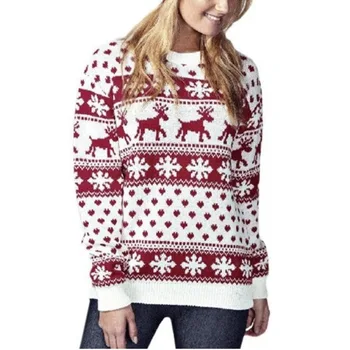 

Winter Fashion Chic Women Christmas Snowflake Reindeer Jumper Oversized Knit Sweater Lady Pullover Tops Xmas Coat 2 Color