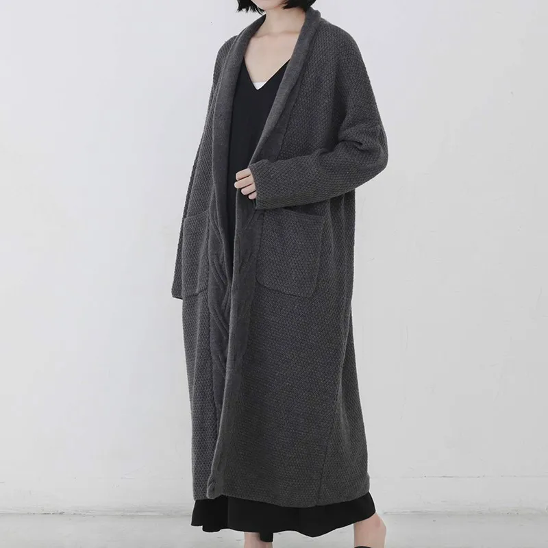 Chandail Et Pour À Cou Manches darkgrey Automne Surdimensionné Longues Cardigan Mode Femelle Casual Gray Plus V Les Tricot Femmes L553 Long Épais 2018 xWOOgz74