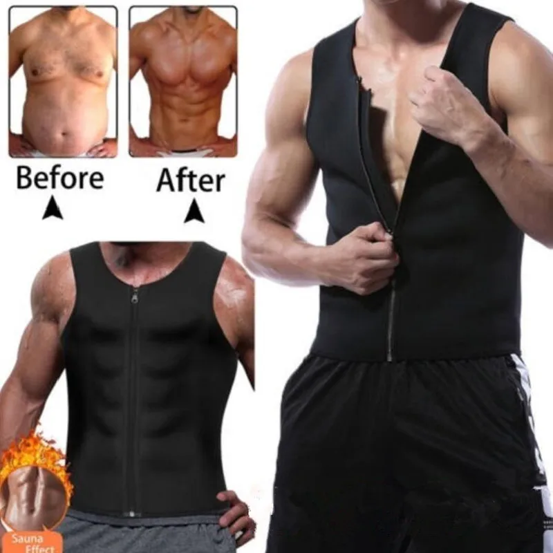 Mens Zipper Neoprene Shaper Waist Trainer Slimming Vest Weight Loss Sauna Corset Compression