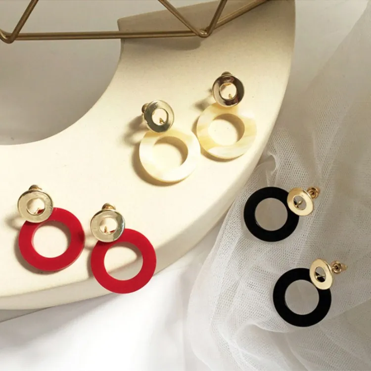 

New Fashion Simple Hollow Out Round Dangle Earrings Girls Colorful Resin Gifts Party Ear Jewelry