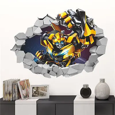 3D Bumblebee Трансформеры переводная наклейка Съемная сломающаяся Наклейка на стену Детская комната Декор Горячая Детская Декор аппликация