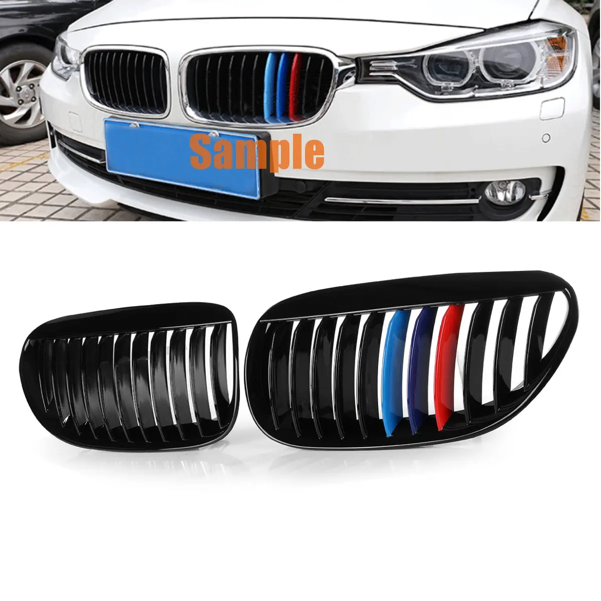 

for BMW 6 Series E63 E64 M6 2005 2006 2007 2008 2009 2010 Pair Front Grilles Gloss Type M-Color Black