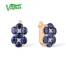 VISTOSO золотые серьги для женщин 14 К 585 розовое золото блестящий синий сапфир алмаз обручальное обручение Роскошные Мода ювелирные украшения