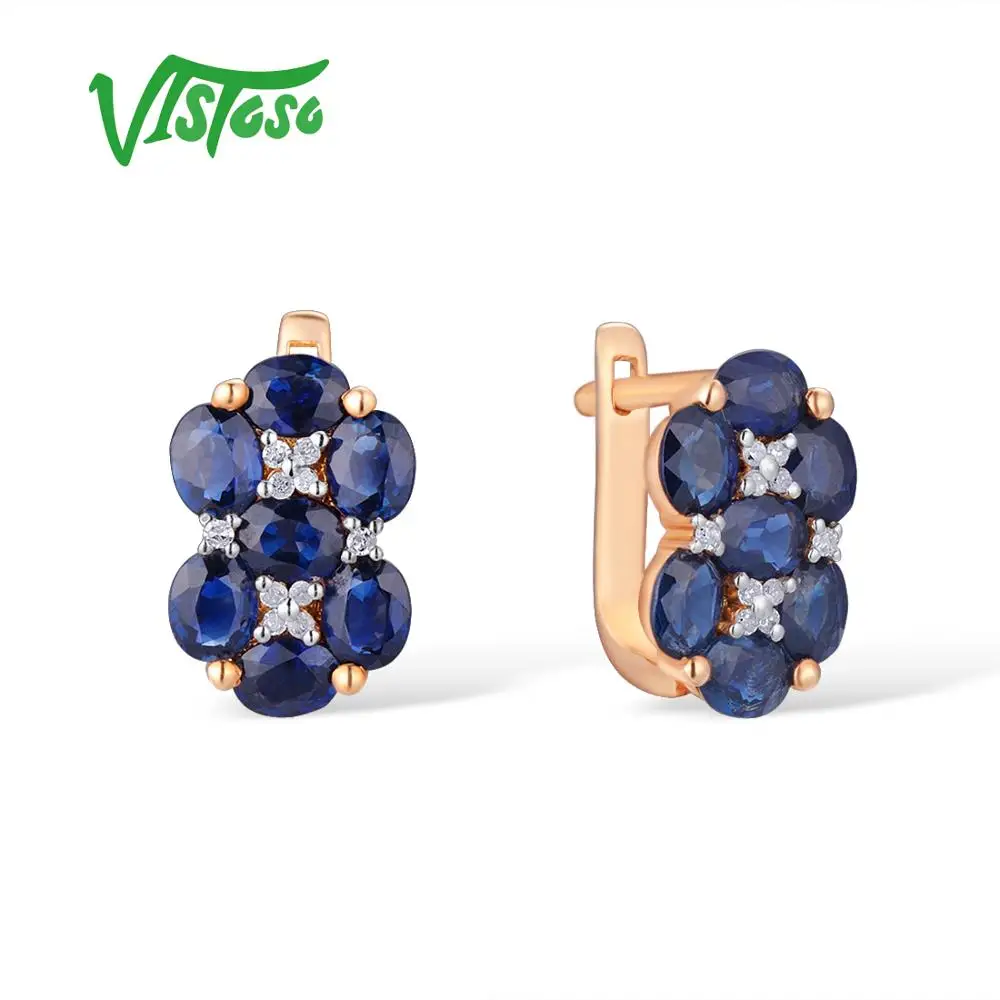 VISTOSO золотые серьги для женщин 14K 585 розовое золото блестящий синий сапфир