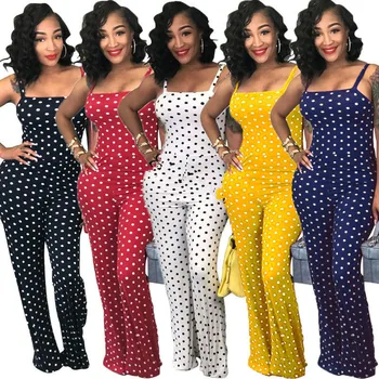 

2020 Women Ladies Clubwear Summer Playsuit Jumpsuit Romper Long Pants Polka Dots Party Trousers Plus Size