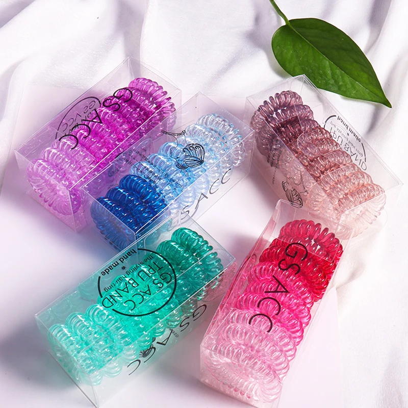 

Sale 1Set Elastic Candy color Child Rubber band Telephone ring Women Hair Rope Beautiful 5 Colos hair bands with box