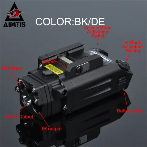 Lanterna com Laser Aimtis Dbal-pl Tático Laser Luz Combo Arma Estroboscópica Led Gun Tac Vermelho nv Iluminador ir