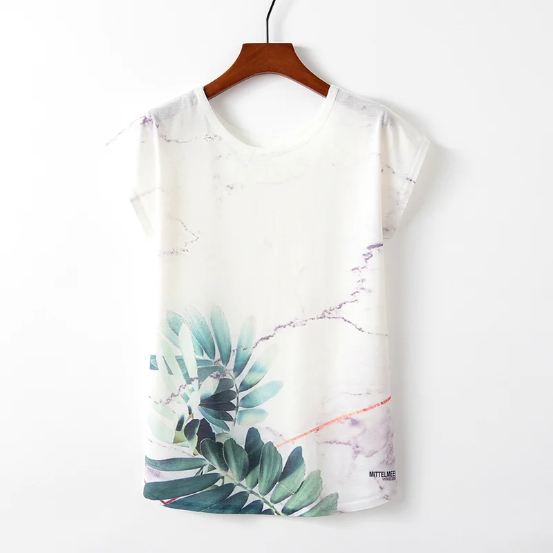 

KaiTingu Spring Summer Women T Shirt Novelty Harajuku Kawaii Cute Style Leaves Print T-shirt New Short Sleeve Tops Size M L XL