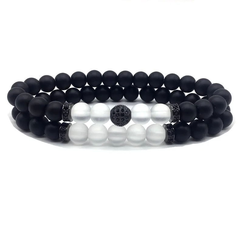 

Couple bracelet charm Jewelry 8mm Luminous Stone Matte Black Ball Double Circle Handmade Beaded bracelets men women Jewelry Gift