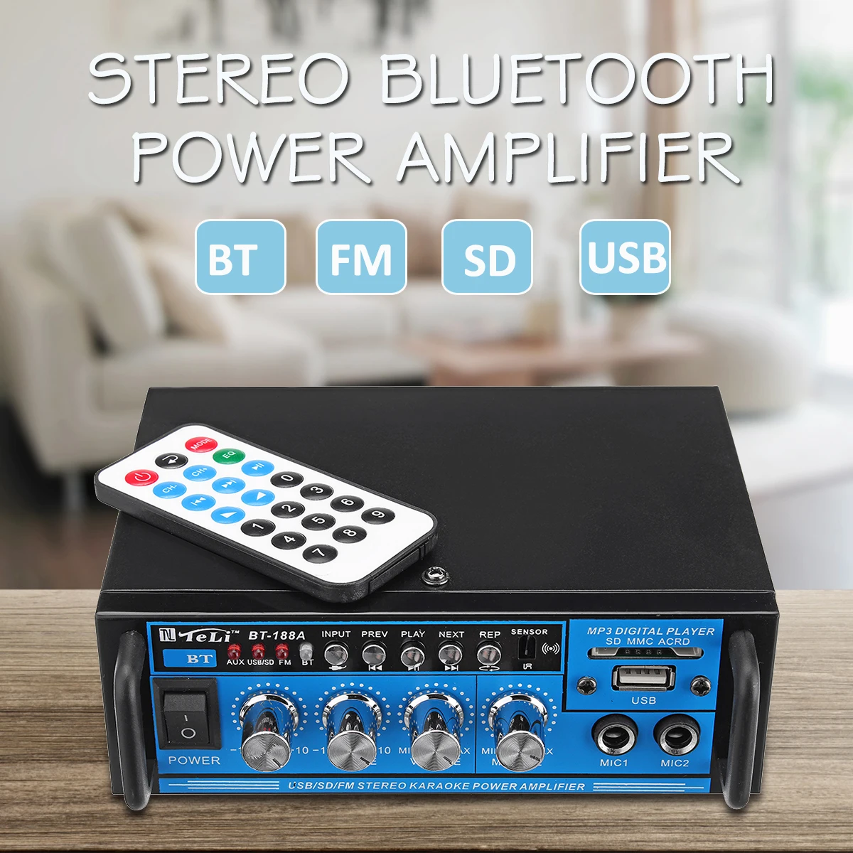 

Wireless Bluetooth Car Amplifier Music Player 12V/ 220V 2CH HIFI Audio Stereo Power Amplifier for Home Theater Amplifier Audio