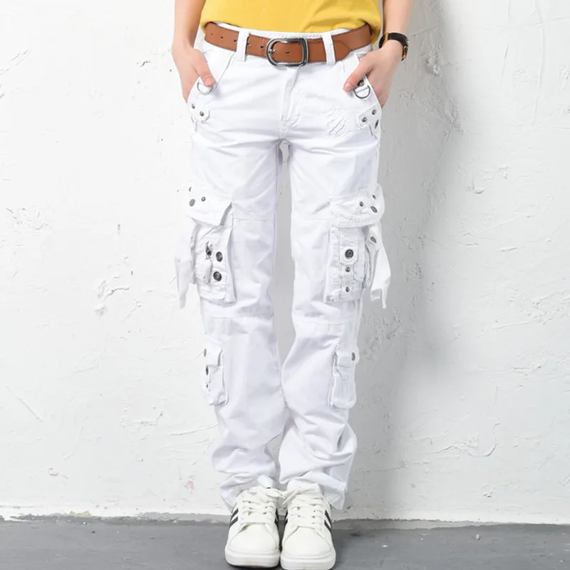 

#0919Spring Autumn Cargo Pants Women White Casual Joggers Streetwear Plus Size Loose Multi-pockets Straight Hip Hop Pants Ladies