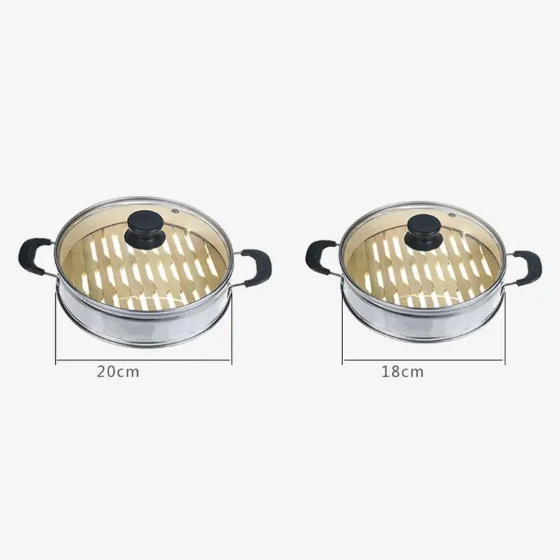18/20 см Нержавеющая сталь отпариватель с бамбуковой подошвой пару стекируемые Многослойные Стеклянные Крышки Пароварка домашняя кухонная посуда
