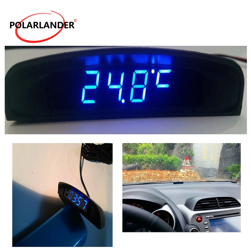 Интерьер измеритель температуры Вольтметр 3 в 1 Авто Цифровой светодиодный 12 В электронные часы для автомобиля
