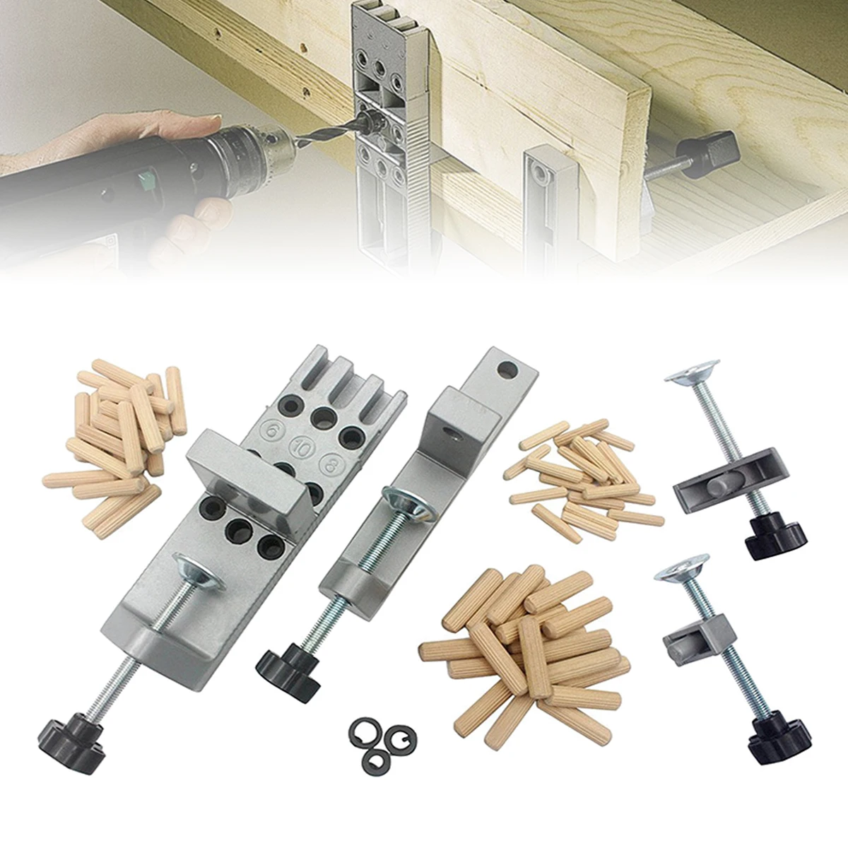 

1 set Woodworking Joinery Carpenters Wood Dowel Joints Dowelling Jig Tool Set Drilling Locator Drilling Guide Kit