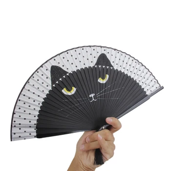 

2018 New Women Cartoon Cat Folding Silk Fan Handheld Fan Folding Cartoon cat fan