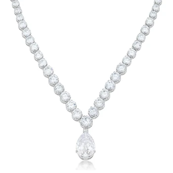 Bejeweled Cubic Zirconia Pear Drop Necklace |