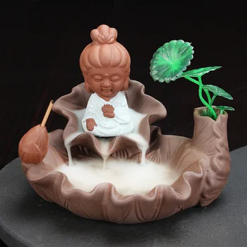 

Backflow Incense Burner Kuanyin Monk Buddhah Backflow Censer Cone Stick Holder Creative Home Decor Use In Home Teahouse