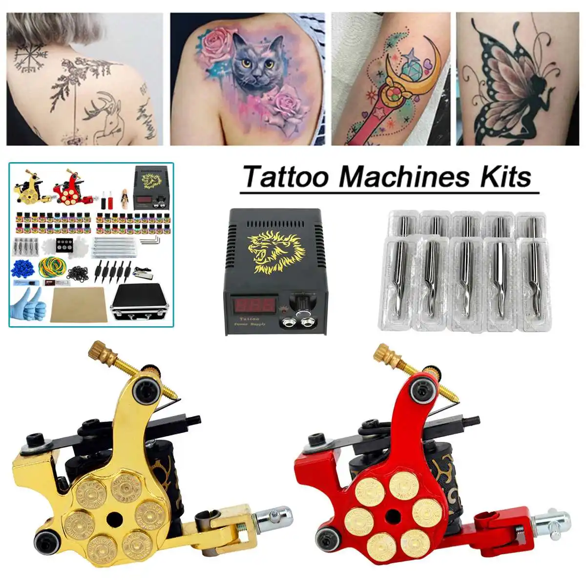 

Professional Complete Tattoo Machine Kit 40 Colors Ink Pigment Set 2 Coil Machine With Power Supply 110-220V PX110004