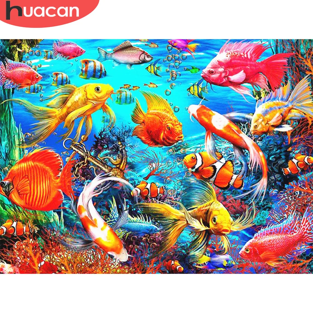 

HUACAN 5D DIY Diamond Painting Fish Full Square Rhinestone Picture Diamond Embroidery Sale Animal Diamond Mosaic Home Decor