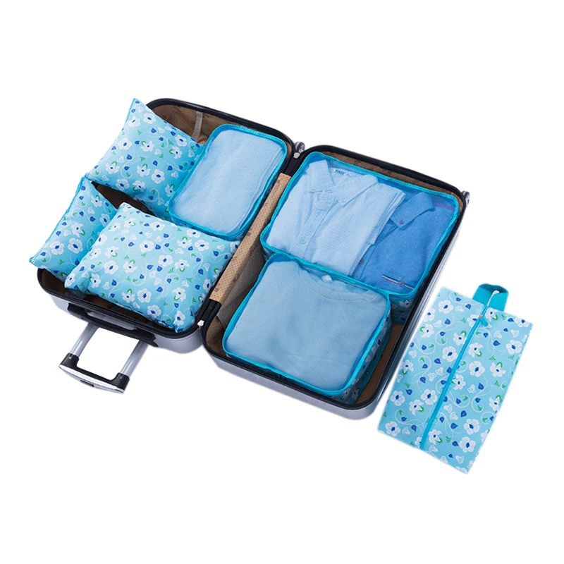 

7Pcs/Set Women Men Travel Bag Packing Cubes Folding Pink Duffle Bag Luggage Organizer Clothes Pouch Trip Accessories Necessary