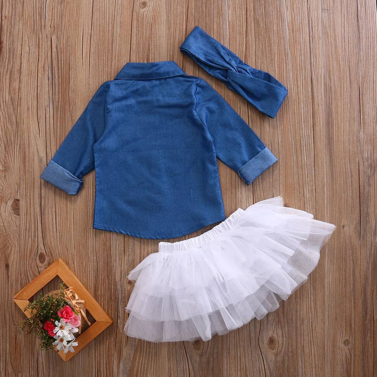 Комплект одежды для маленьких девочек, джинсовая рубашка, топы, юбки-пачки с повязкой на голову, вечерние комплекты детской одежды из 3 предметов для танцев