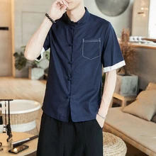 Рубашка летняя новая мужская с короткими рукавами Горячая рубашка в китайском стиле тонкая грудь патч-карман Топ мужские рубашки