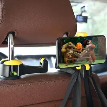 

Car Headrest Hook with Phone Holder Seat Back Hanger Clips Organizer for Bag Handbag Purse Grocery Cloth Portable Clip Organizer