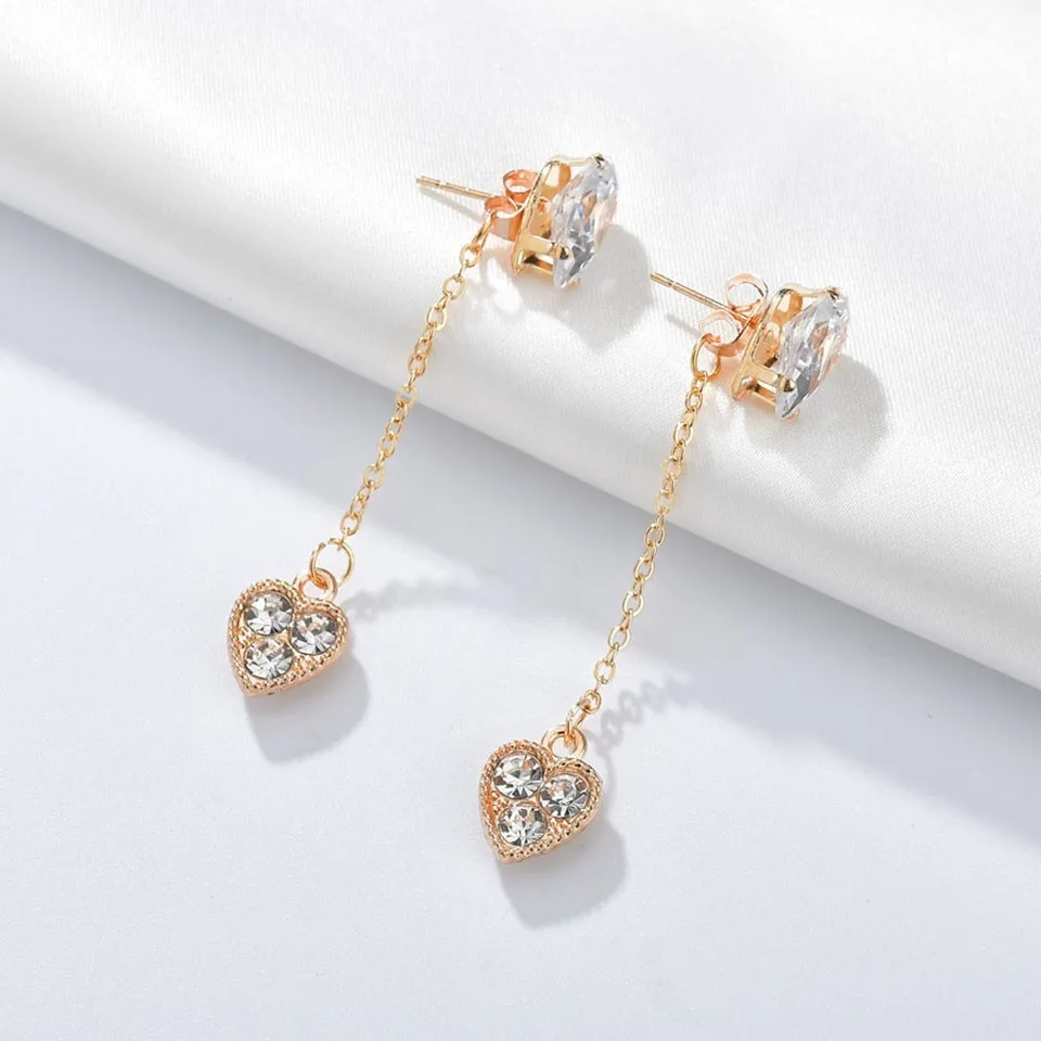 

Romantic Heart Drop Earrings For Women Fashion High Quality Rhinestone Earrings Long Wedding Earrings Jewelry Accessories