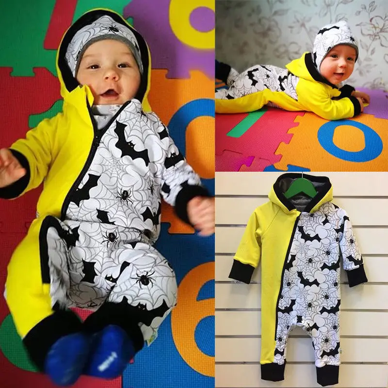 

Funny Patchwork Baby Clothes Boy&Girl Zipper Hooded Cartoon Baby Rompers Autumn Winter Jumpsuit Casual New Born Baby Clothes