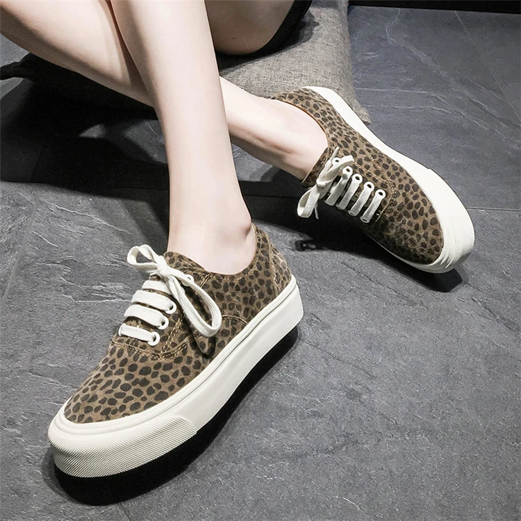 

Fashion Womens Lace Up Leopard Flats Platform Muffin Shoes Casual Genuine Leather a G49