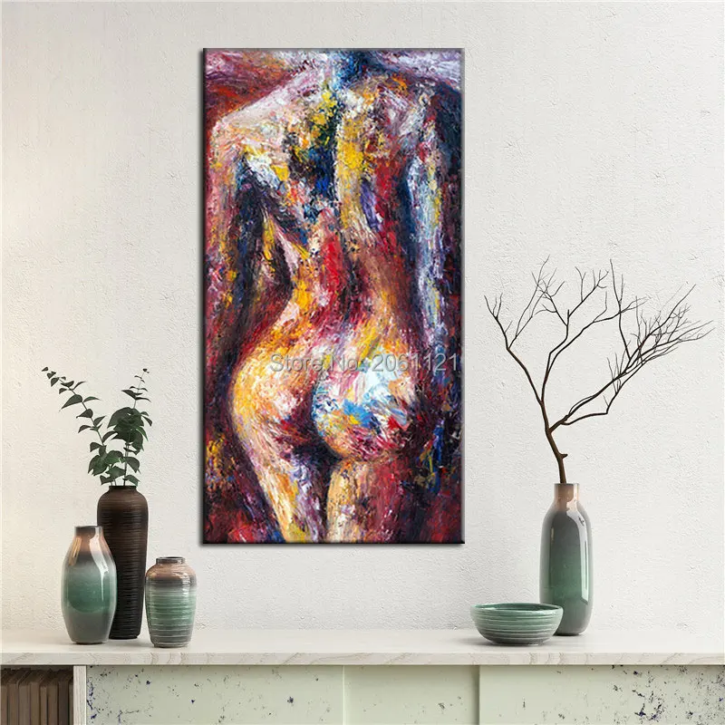 

hand painted modern nude oil painting red pink naked woman back wall art vertical nude pop art picture for home decoration