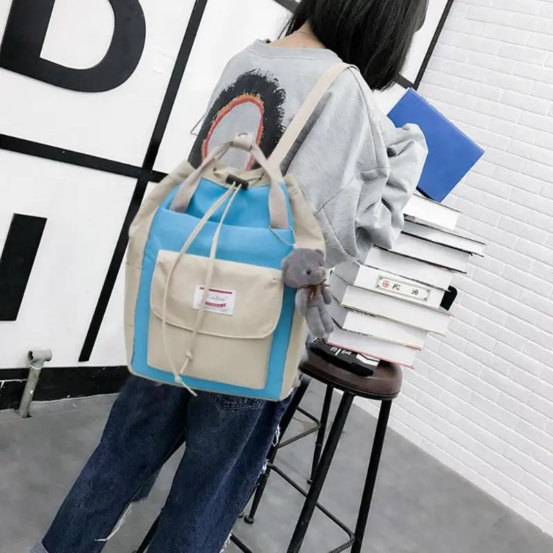 

Women Large Shoulder Backpack Preppy Style Bear Drawstring Travel Teenager School Backpack Mochila Feminina 2019 Hot Selling