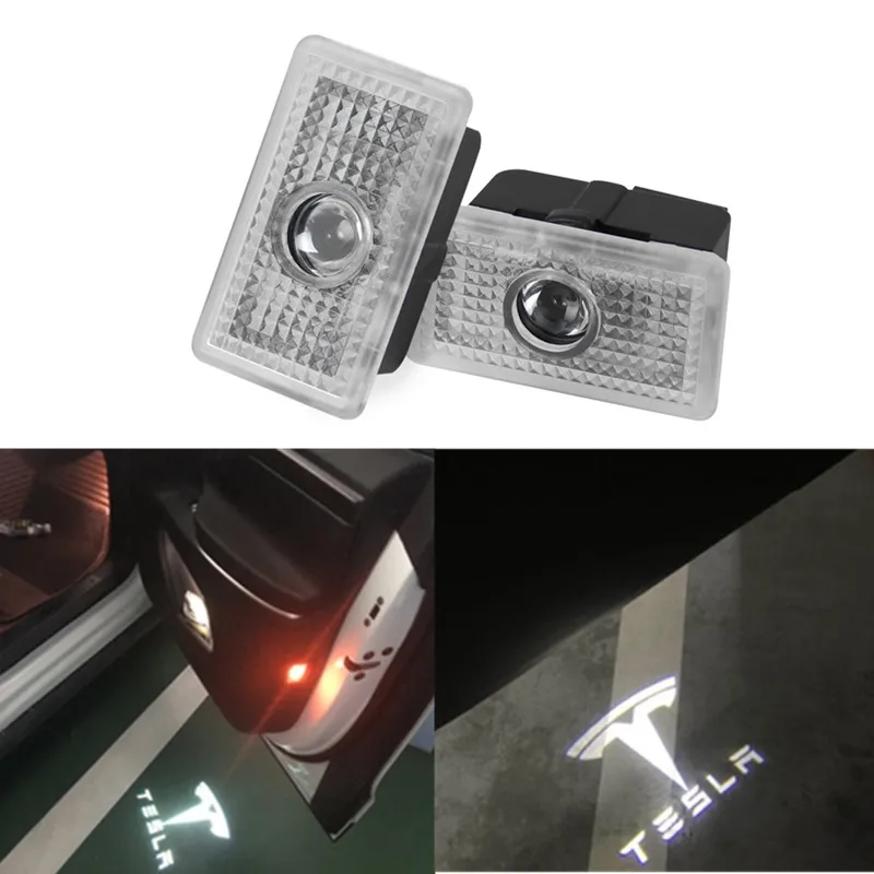 2 Pcs ل تسلا نموذج 3 S X شعار العارض LED مصباح للزينة سيارة الباب مرحبا أضواء الظل ضوء