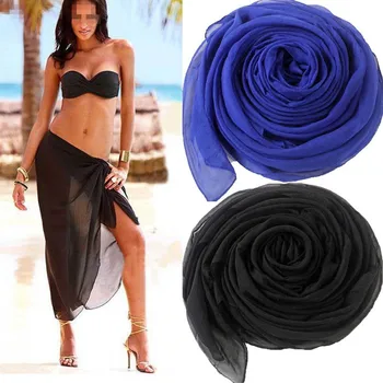 

170cm * 70 cm 2019 Summer Print Silk Scarf Oversized Chiffon Scarf Women Pareo Beach Cover Up Wrap Sarong Solid Long Cape Female