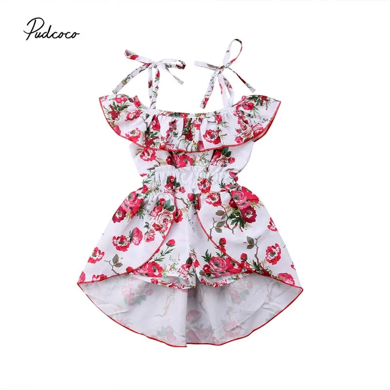 

Pudcoco Boho Dress Toddler Kids Baby Girls 2018 New Summer Off Shoulder Floral Dresses Jumpsuits Playsuit Shorts Ruffle Holiday